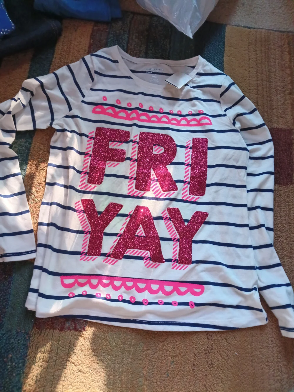 White & Navy Striped 